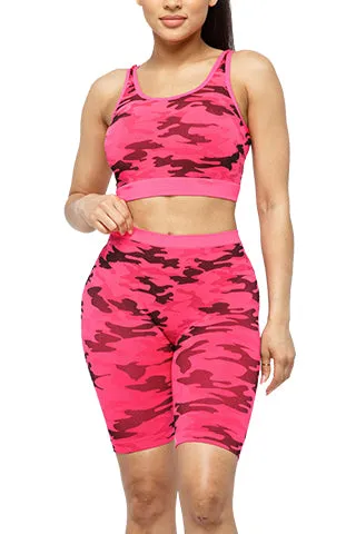 SEAMLESS CAMO CROP TANKTOP&SHORT SET(ST1091) <Bundle>