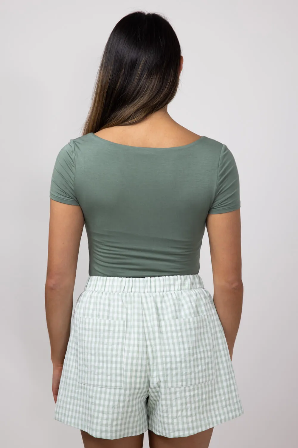 Seamless Double Layer Knit T-Shirt for Women in Olive | T30991-OLIVEPI