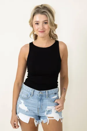 Seamless Double Layer Knit Tank Top for Women in Black | 18783-BLACK
