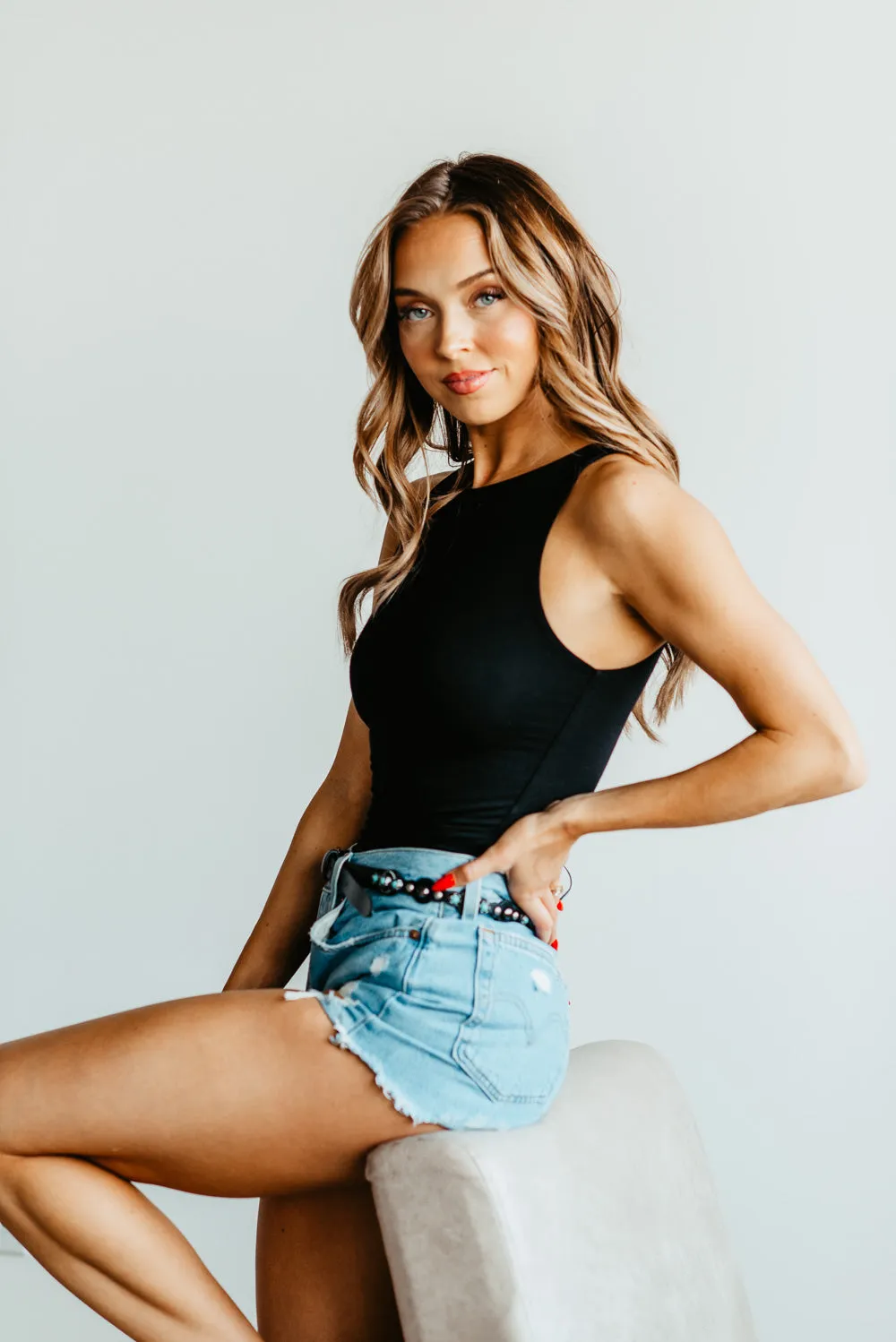 Seamless Double Layer Knit Tank Top for Women in Black | 18783-BLACK
