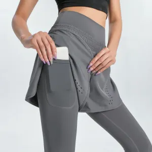 Seamless Fitness Sports Yoga Pants - Drawstring Strap Half Length Skirt, Nine Point Squat Proof Leggings Women with Pockets Trousers