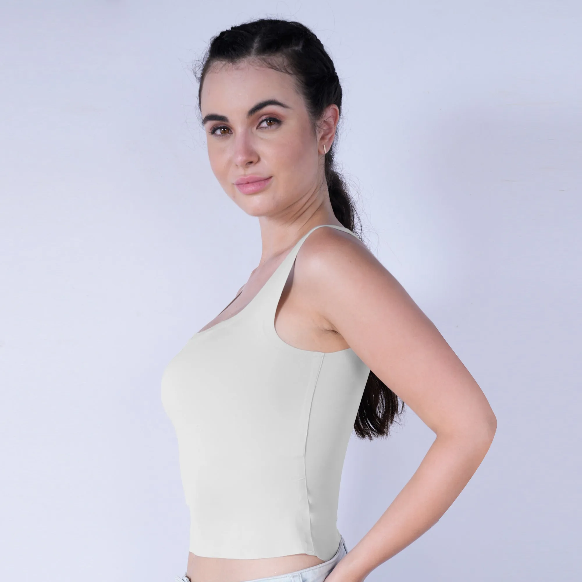 Seamless Padded Bra Top with Broad Straps & U-Neckline