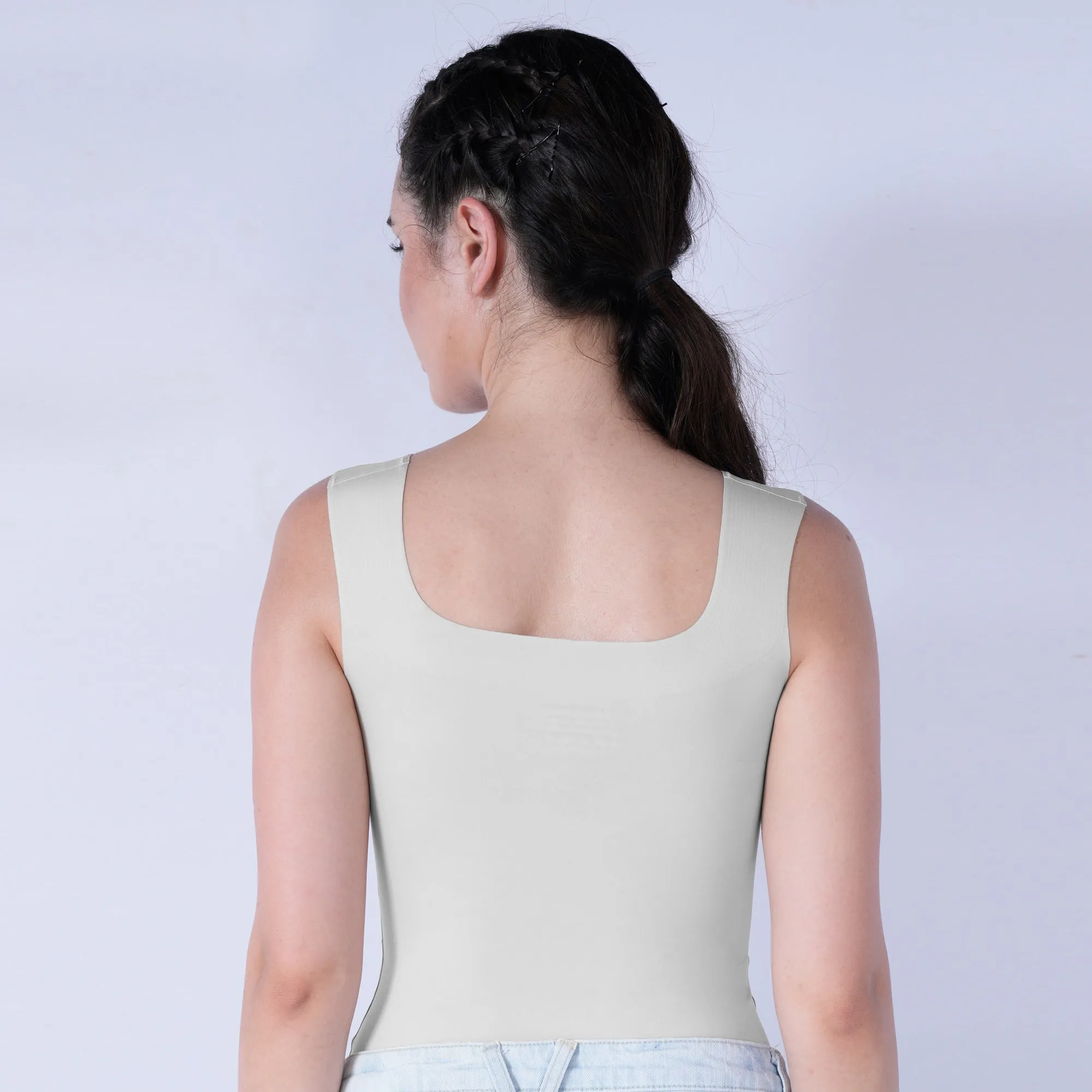 Seamless Padded Bra Top with Broad Straps & U-Neckline
