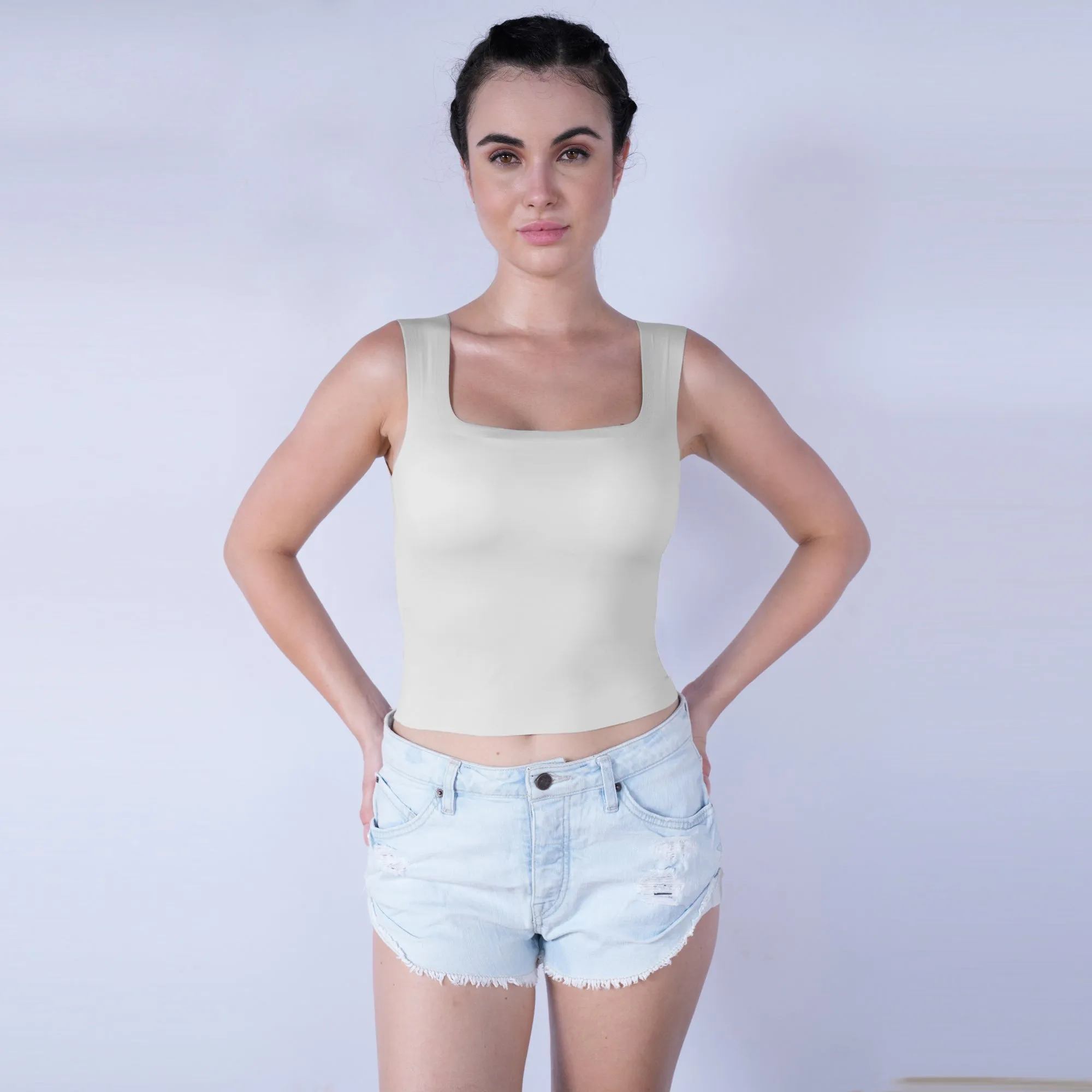 Seamless Padded Bra Top with Broad Straps & U-Neckline