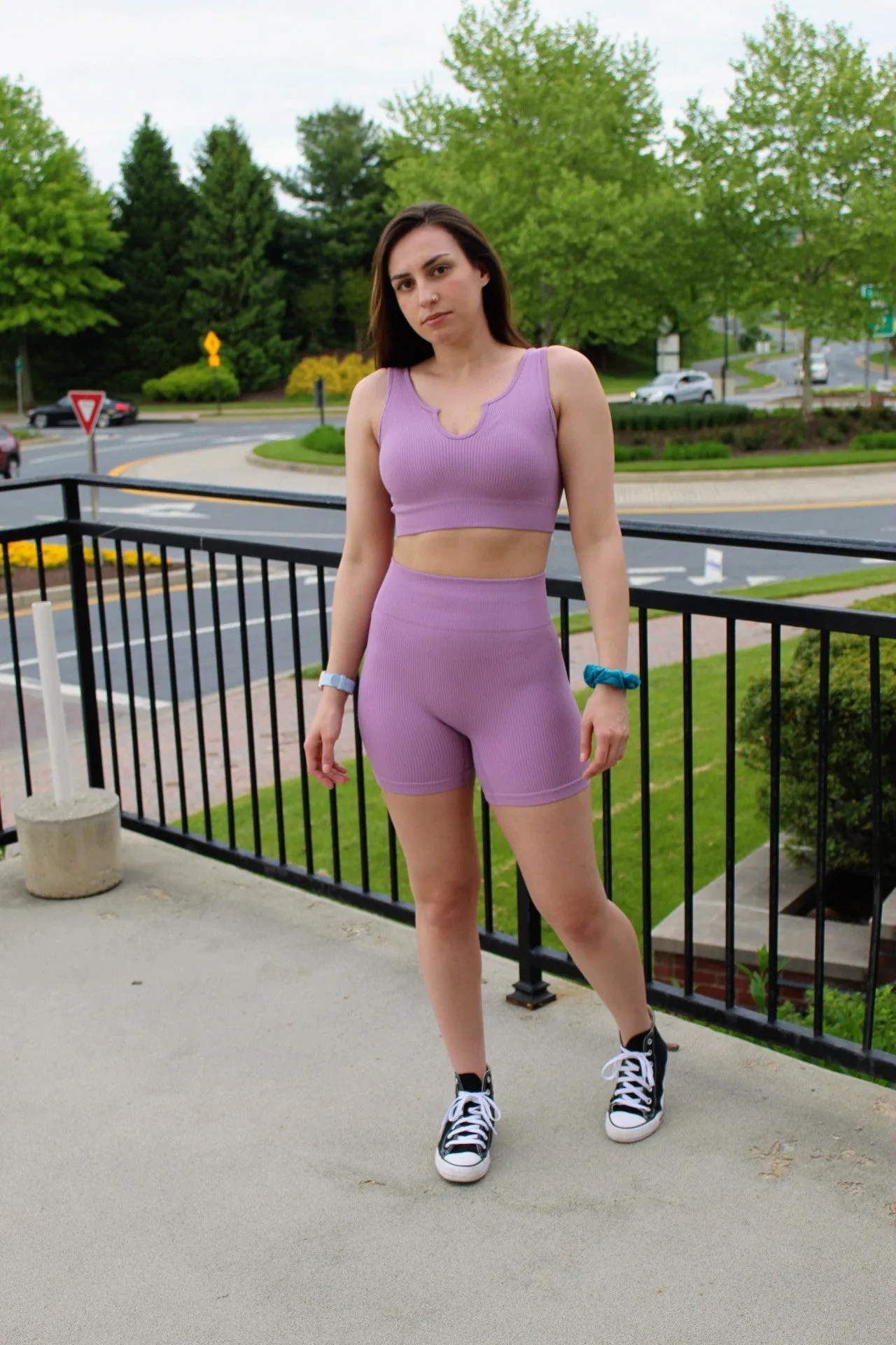 Seamless Ribbed Tank Top Biker Shorts