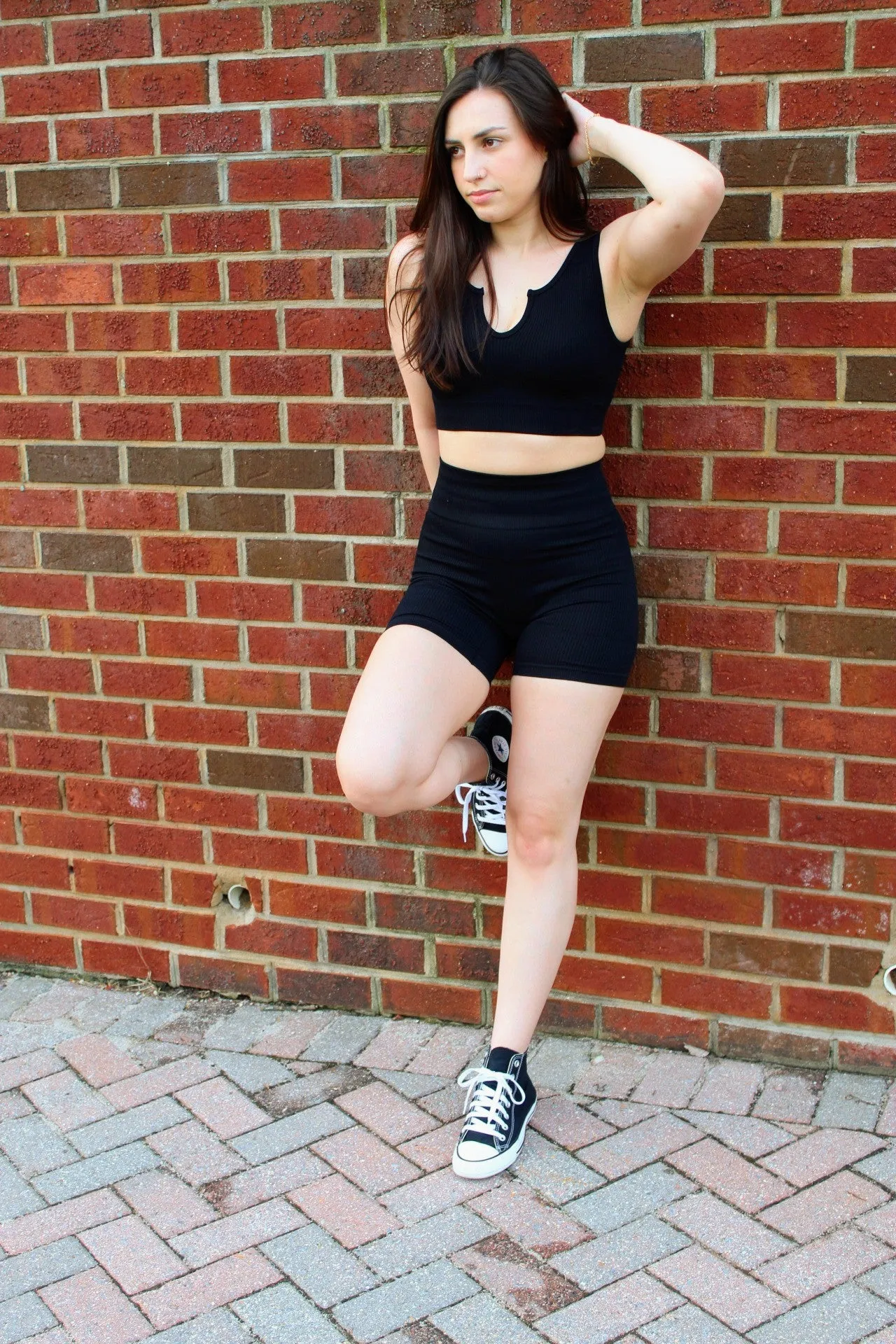 Seamless Ribbed Tank Top Biker Shorts