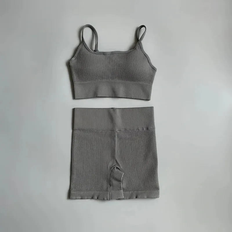 Seamless Yoga Set Gym Suits with Shorts Crop Top Sport Bra - Women's 2-Piece Running Workout Outfit