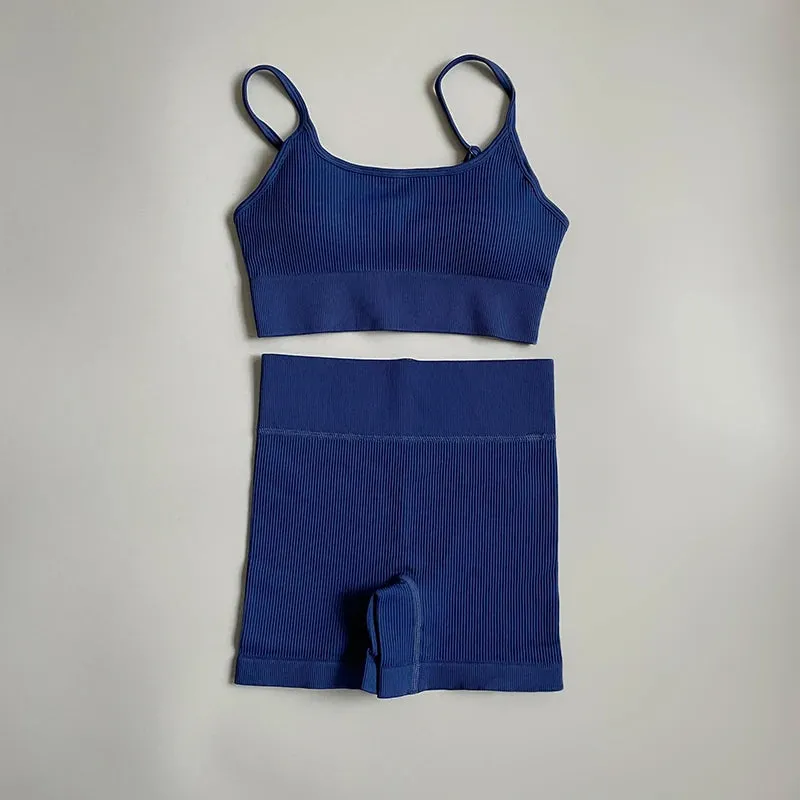 Seamless Yoga Set Gym Suits with Shorts Crop Top Sport Bra - Women's 2-Piece Running Workout Outfit