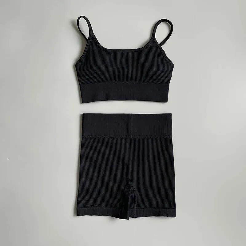 Seamless Yoga Set Gym Suits with Shorts Crop Top Sport Bra - Women's 2-Piece Running Workout Outfit