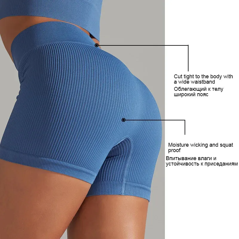 Seamless Yoga Set Gym Suits with Shorts Crop Top Sport Bra - Women's 2-Piece Running Workout Outfit
