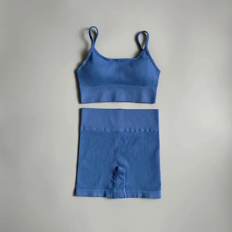 Seamless Yoga Set Gym Suits with Shorts Crop Top Sport Bra - Women's 2-Piece Running Workout Outfit