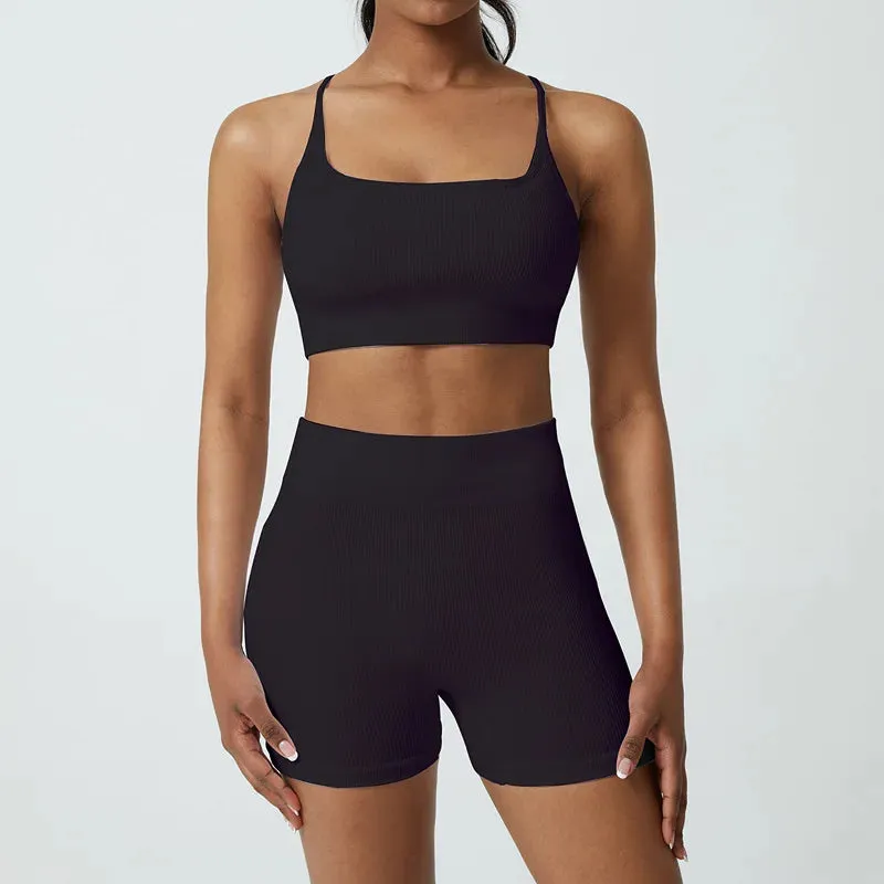 Seamless Yoga Set Gym Suits with Shorts Crop Top Sport Bra - Women's 2-Piece Running Workout Outfit