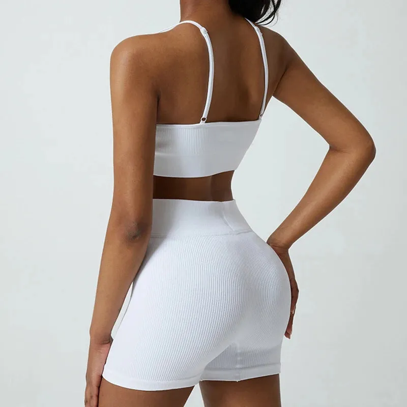 Seamless Yoga Set Gym Suits with Shorts Crop Top Sport Bra - Women's 2-Piece Running Workout Outfit