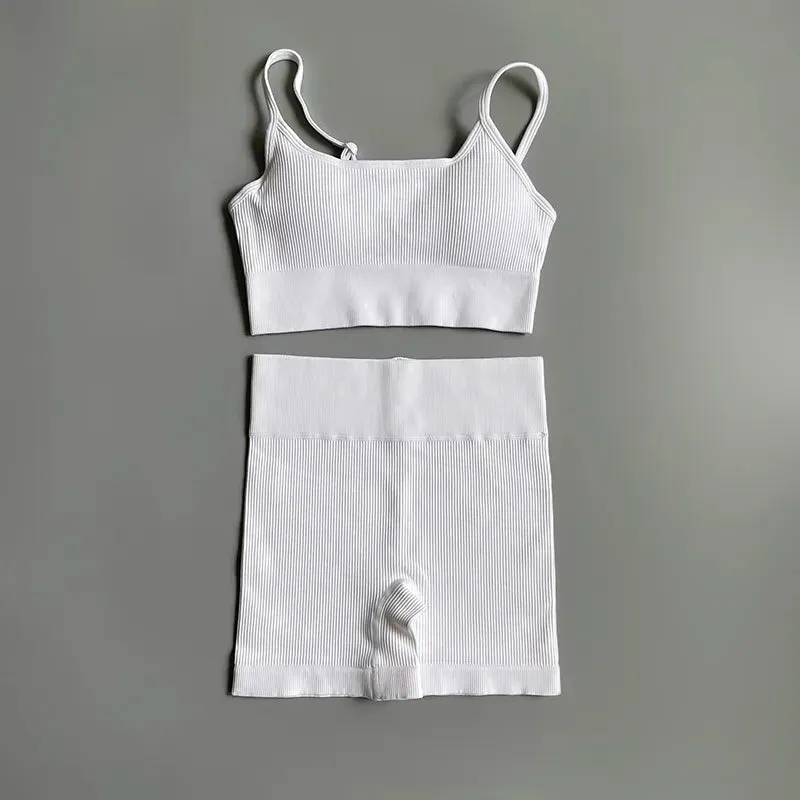 Seamless Yoga Set Gym Suits with Shorts Crop Top Sport Bra - Women's 2-Piece Running Workout Outfit