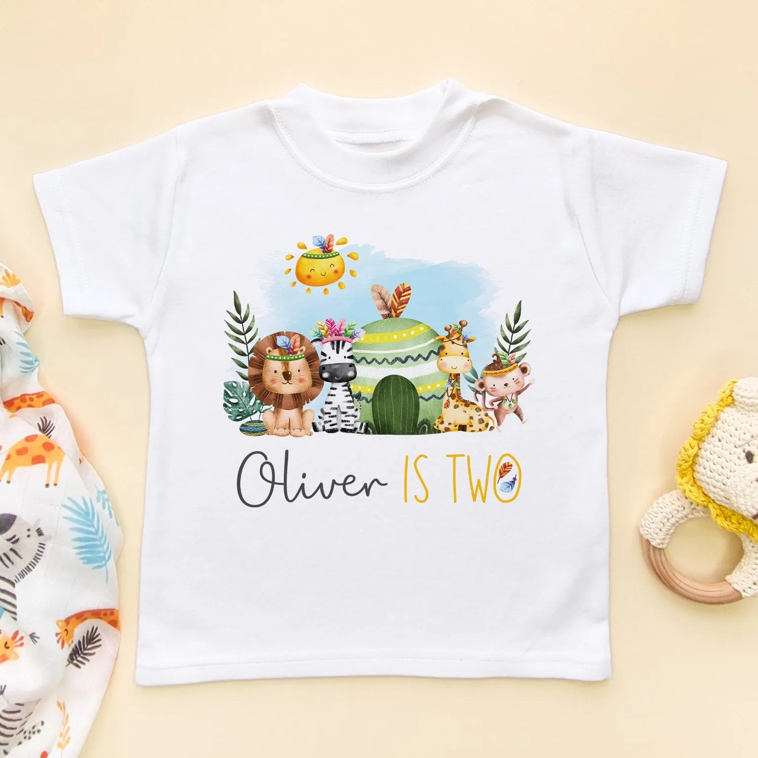 Second Birthday Animals Theme Personalised Kids & Toddler T Shirt
