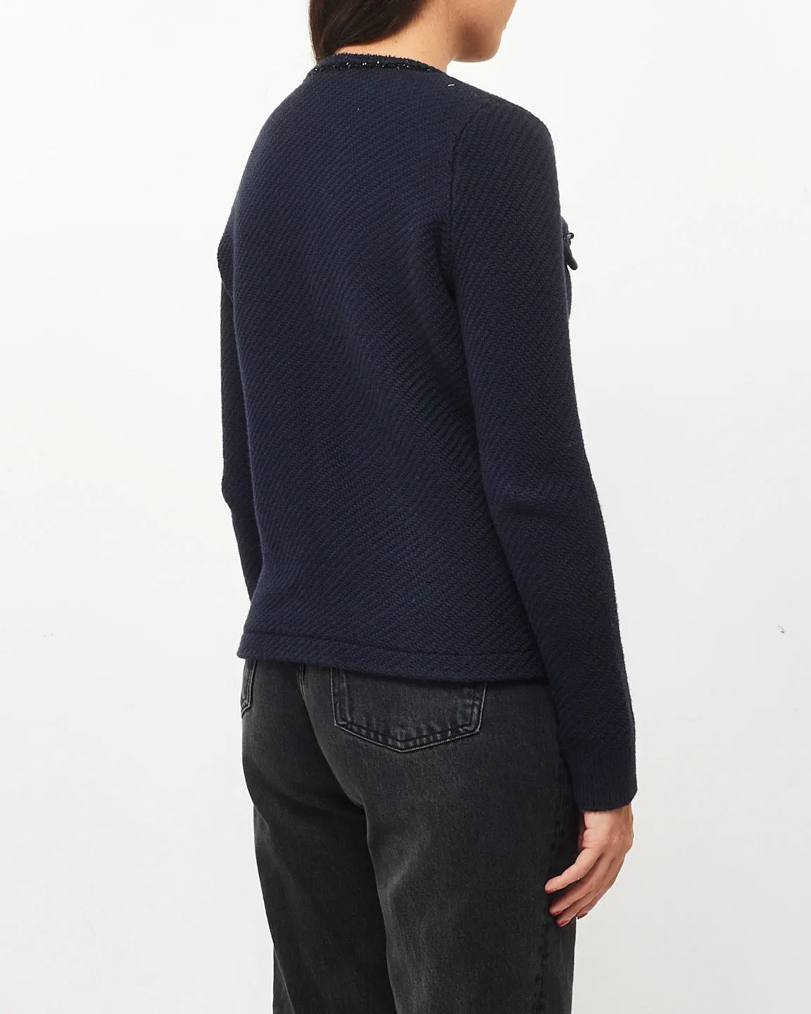 Self Portrait Navy Sparkle & Embellished Button Cardigan - S