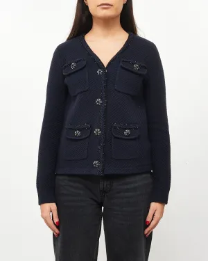 Self Portrait Navy Sparkle & Embellished Button Cardigan - S