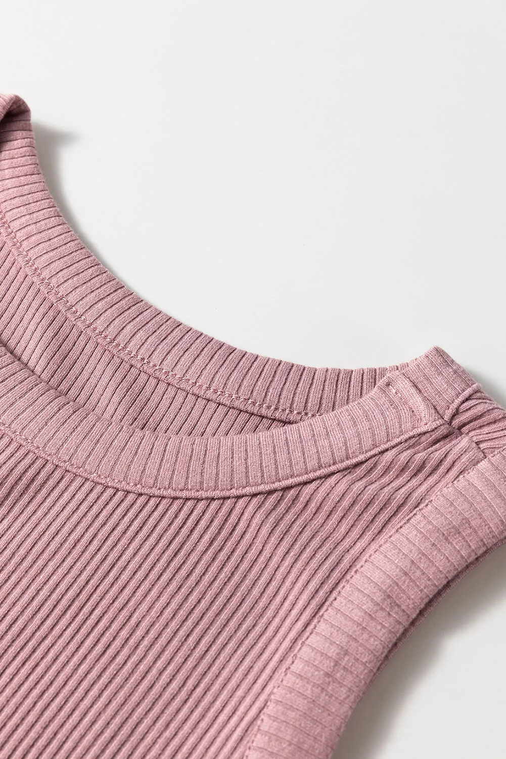 Sepia Rose Ribbed Vest Patchwork Tiered Midi Dress with Pockets