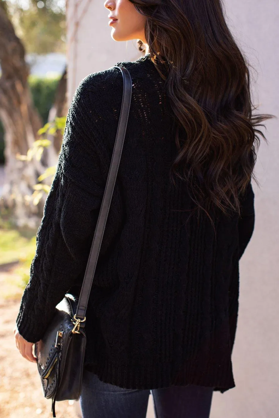 Serene Black Cable Knit Cardigan