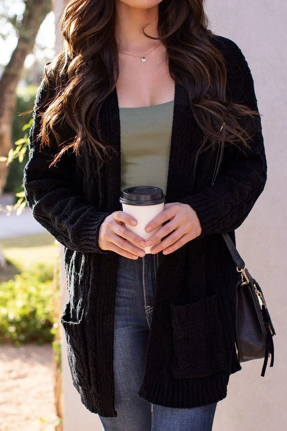 Serene Black Cable Knit Cardigan