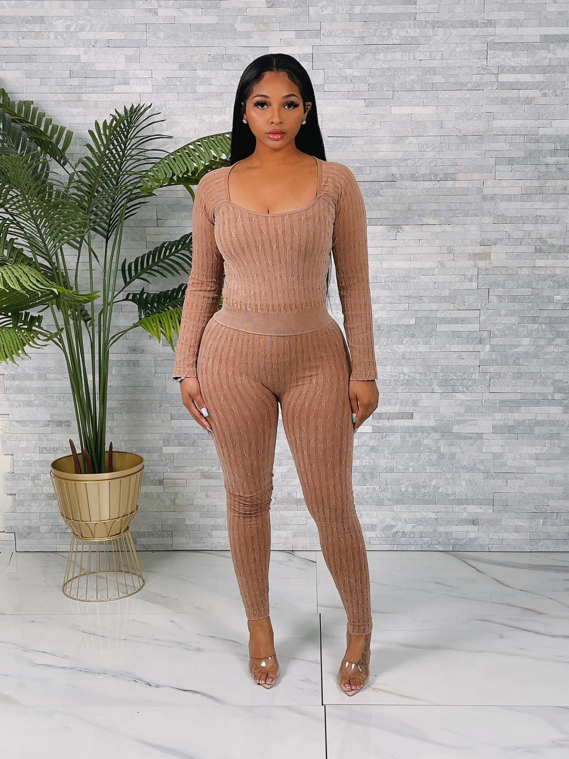SET9984P - SEAMLESS WASHED LS TOP&PANTS SET (6PC)
