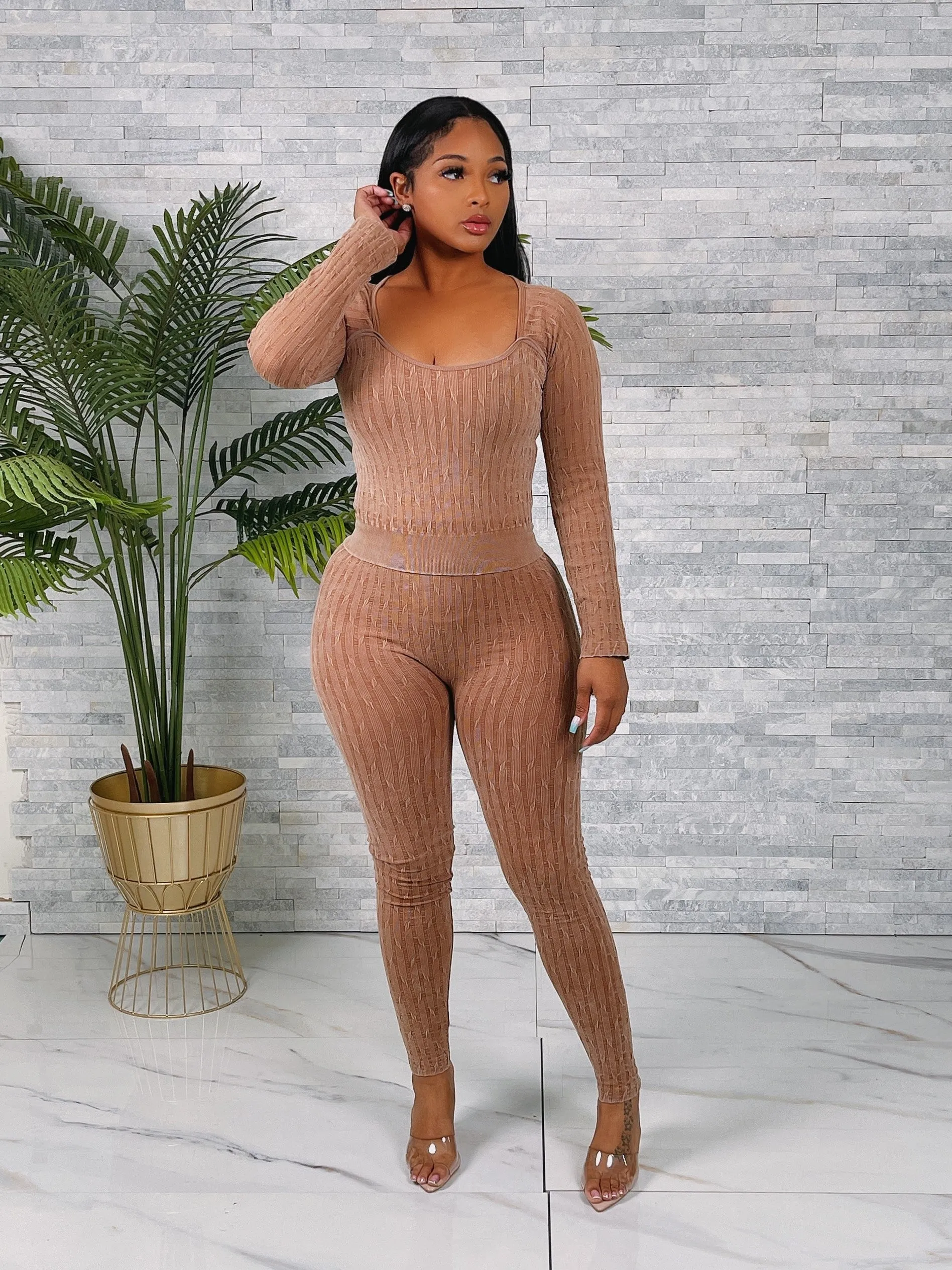 SET9984P - SEAMLESS WASHED LS TOP&PANTS SET (6PC)
