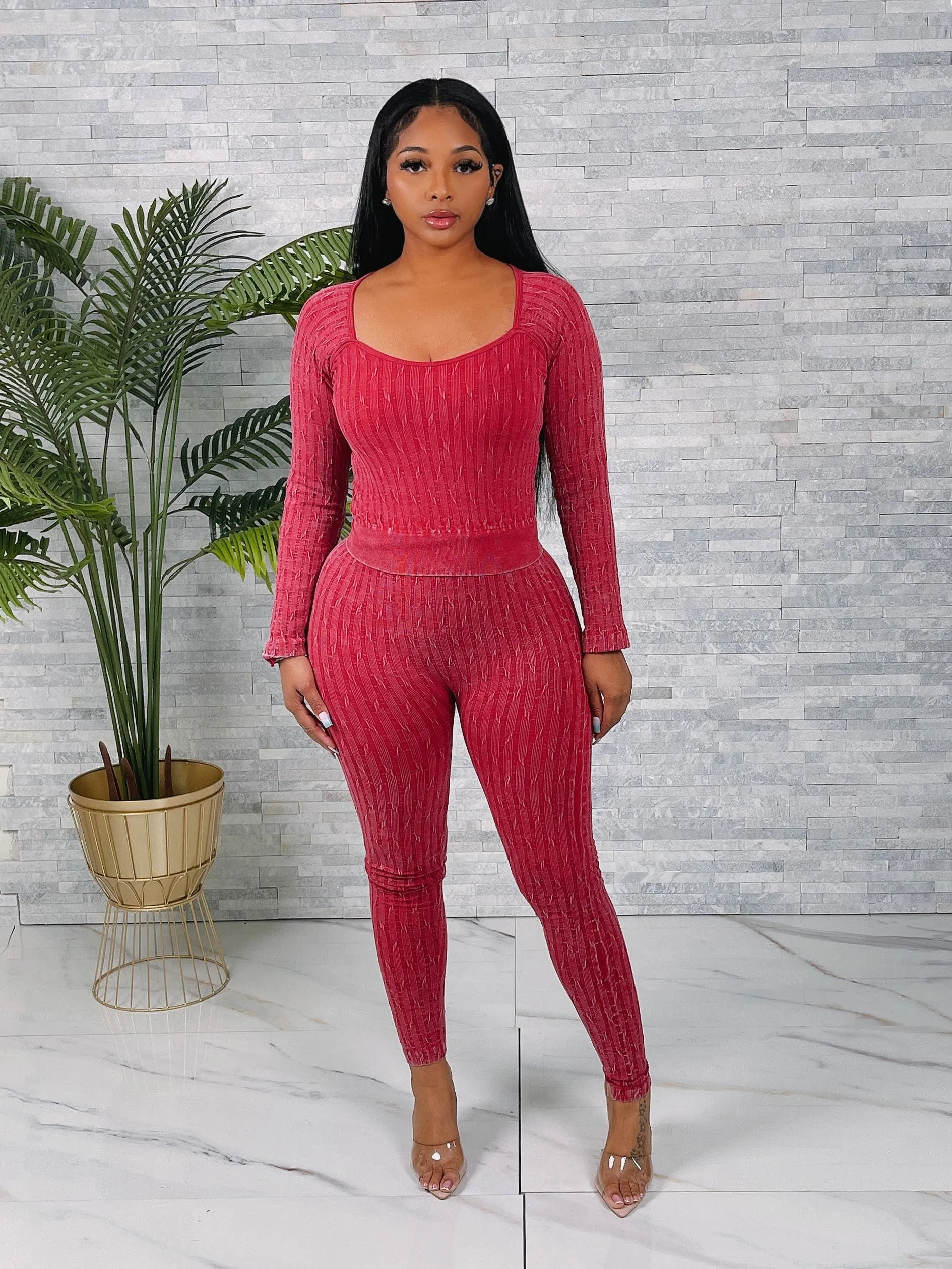 SET9984P - SEAMLESS WASHED LS TOP&PANTS SET (6PC)