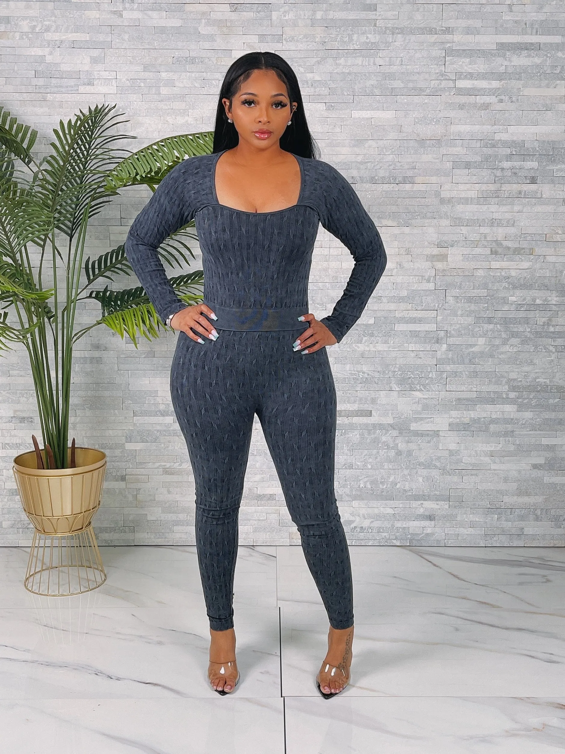 SET9984P - SEAMLESS WASHED LS TOP&PANTS SET (6PC)
