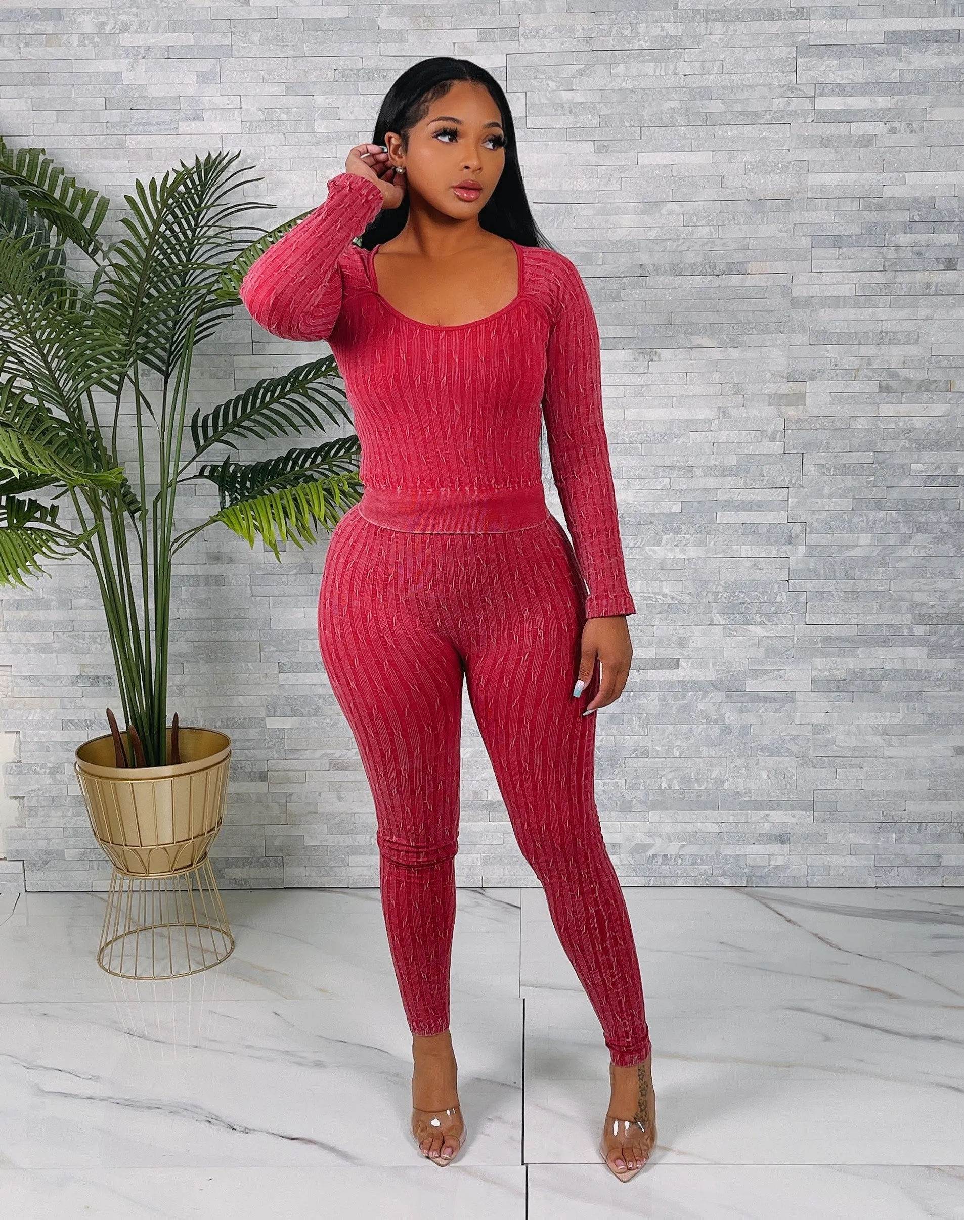 SET9984P - SEAMLESS WASHED LS TOP&PANTS SET (6PC)