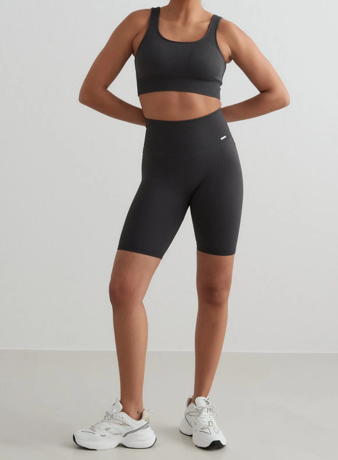 Shadow Grey Ribbed Seamless Biker Shorts