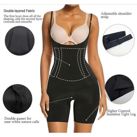 SHAPERX Shapewear Tummy Control Open Bust Thigh Slimmer Faja SMALL Black NWT