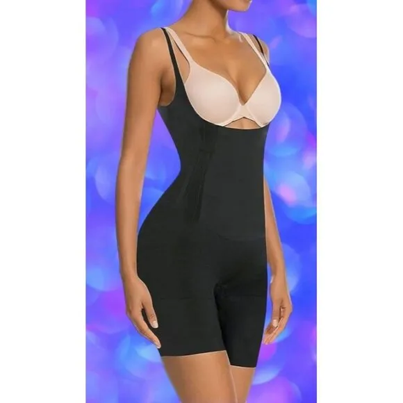 SHAPERX Shapewear Tummy Control Open Bust Thigh Slimmer Faja SMALL Black NWT