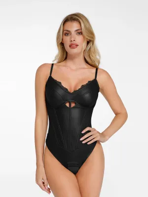 Shapewear Faux Leather Sleeveless Hollow Corset Bodysuit
