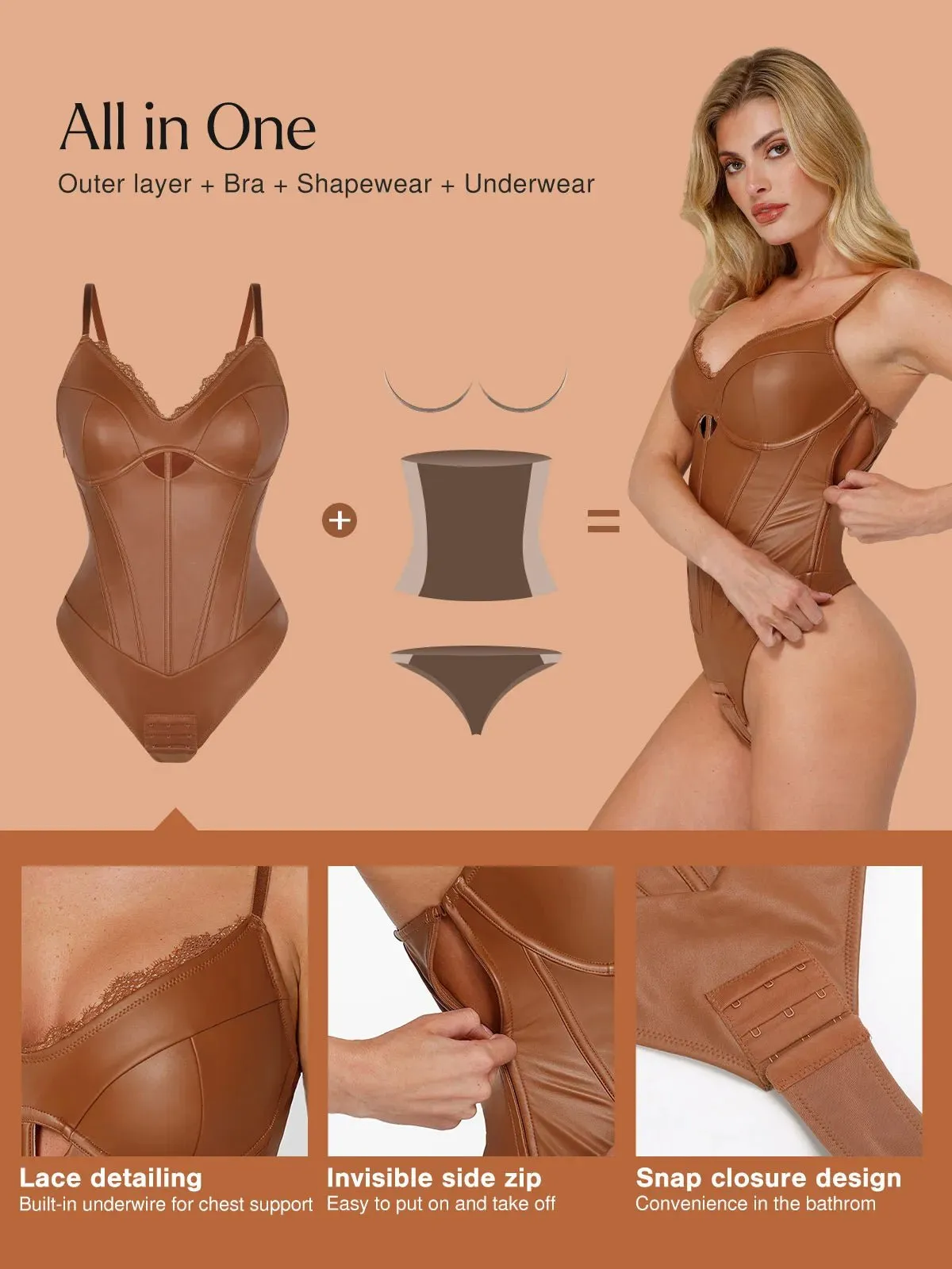 Shapewear Faux Leather Sleeveless Hollow Corset Bodysuit