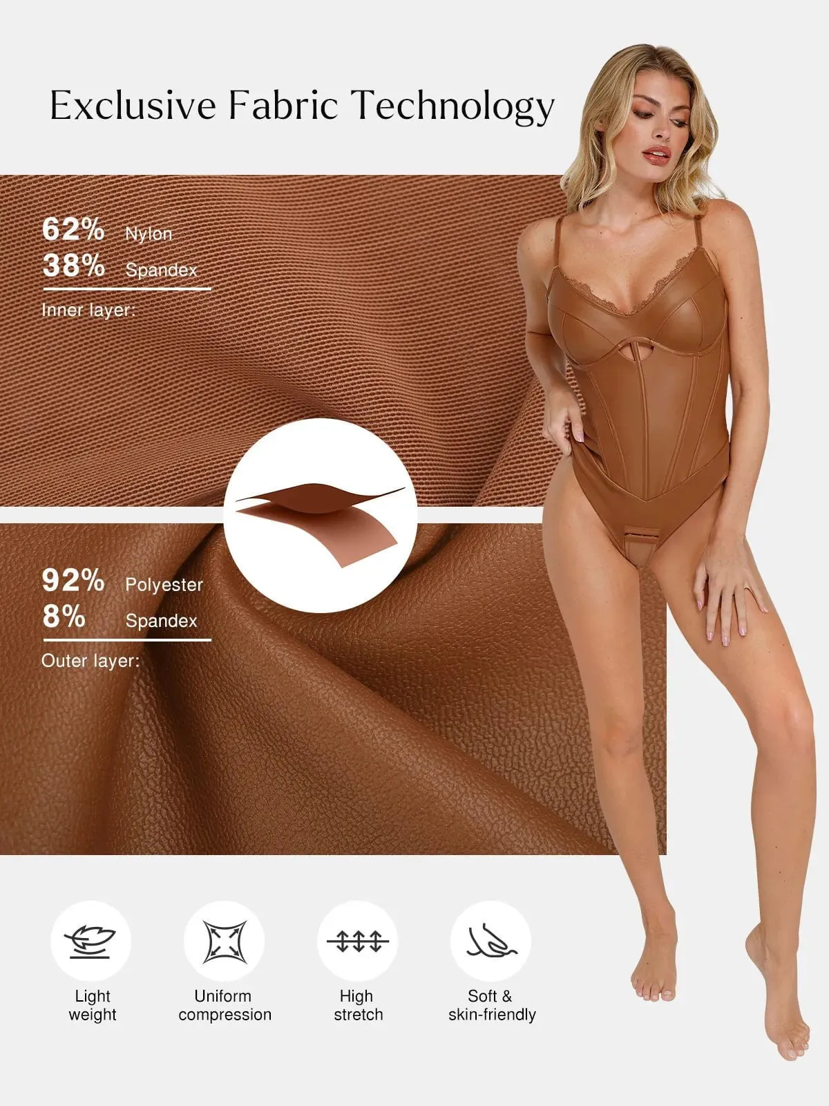 Shapewear Faux Leather Sleeveless Hollow Corset Bodysuit