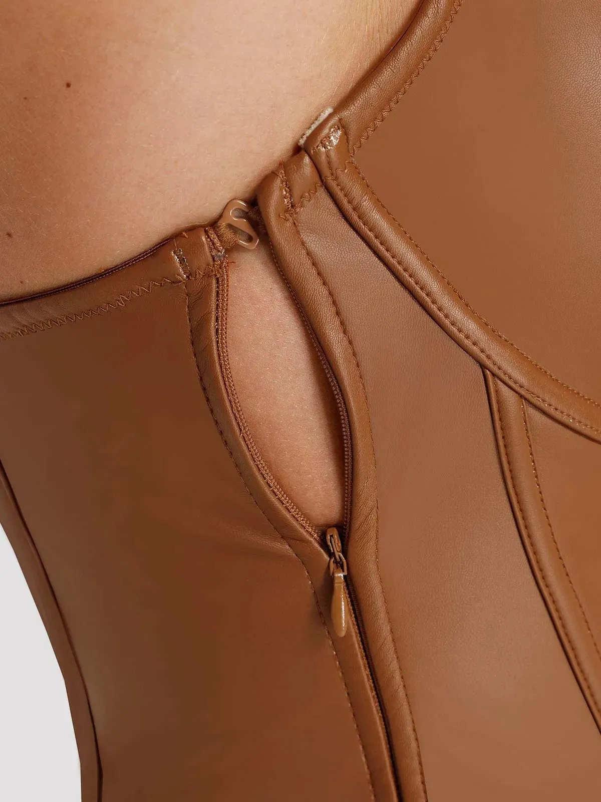 Shapewear Faux Leather Sleeveless Hollow Corset Bodysuit