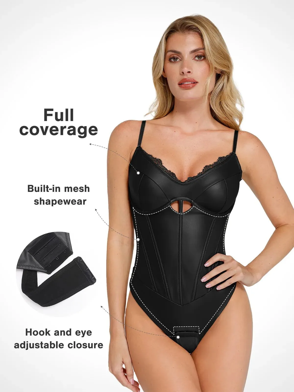 Shapewear Faux Leather Sleeveless Hollow Corset Bodysuit