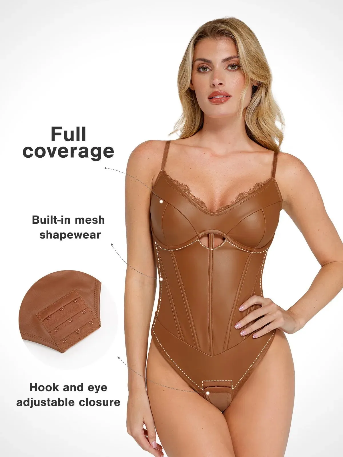 Shapewear Faux Leather Sleeveless Hollow Corset Bodysuit