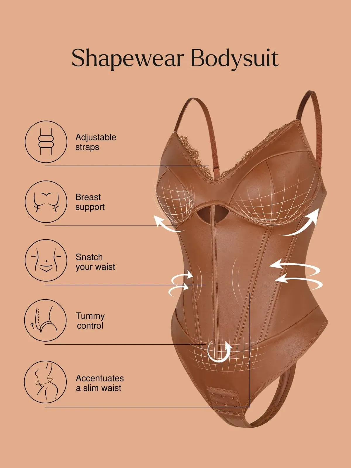 Shapewear Faux Leather Sleeveless Hollow Corset Bodysuit