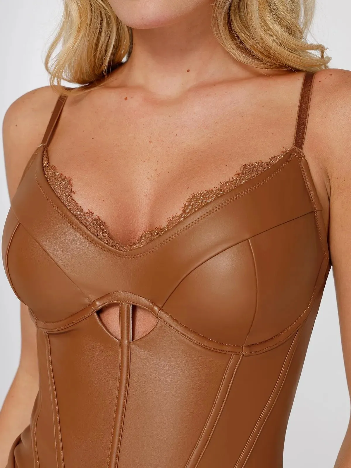 Shapewear Faux Leather Sleeveless Hollow Corset Bodysuit