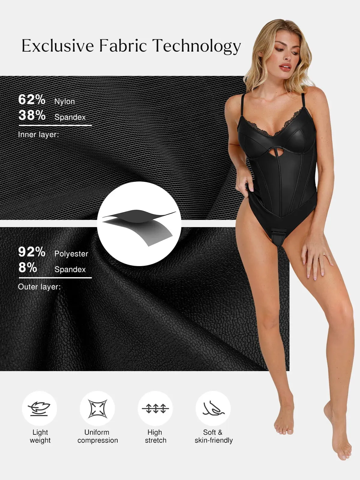 Shapewear Faux Leather Sleeveless Hollow Corset Bodysuit