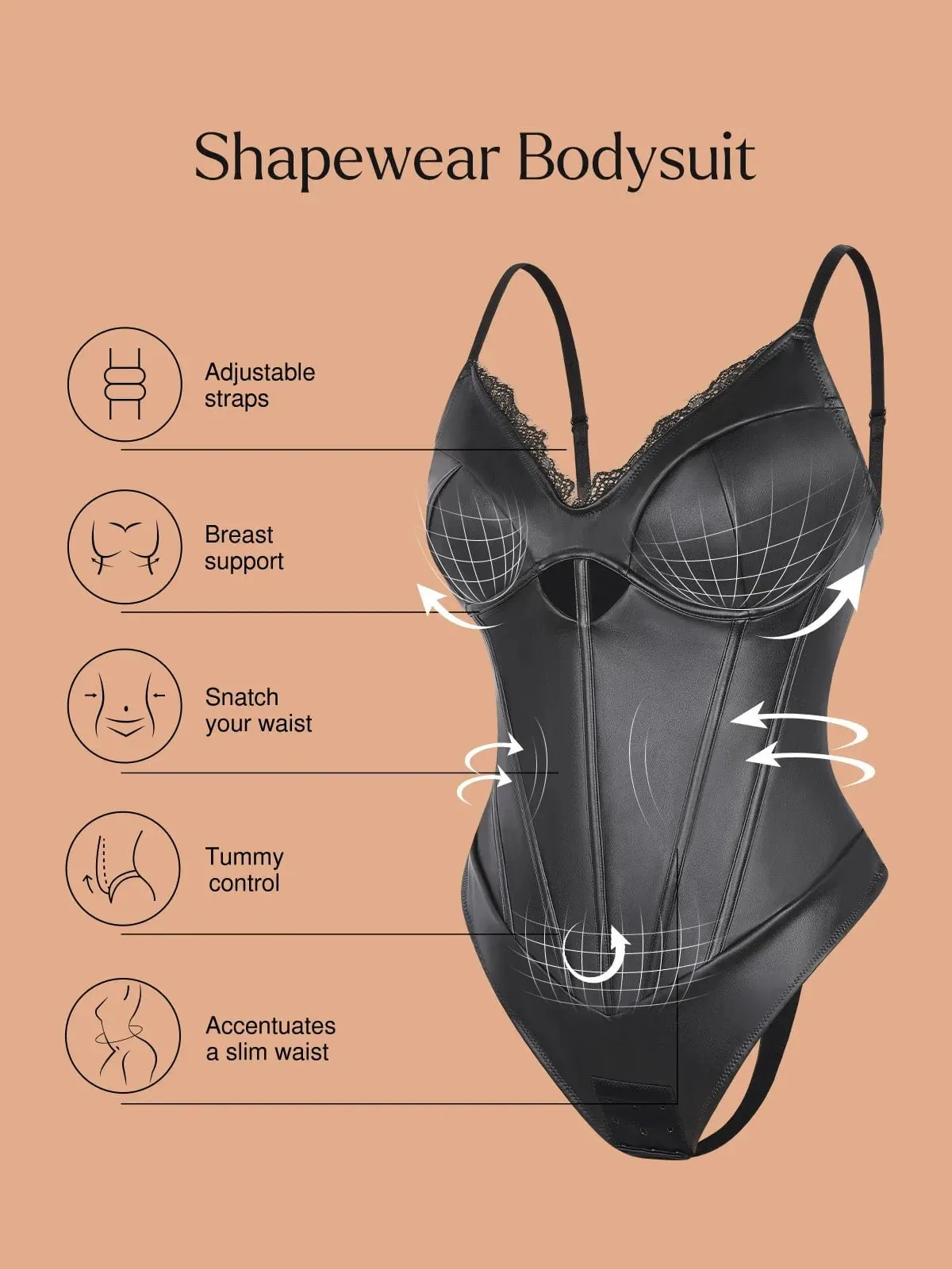Shapewear Faux Leather Sleeveless Hollow Corset Bodysuit