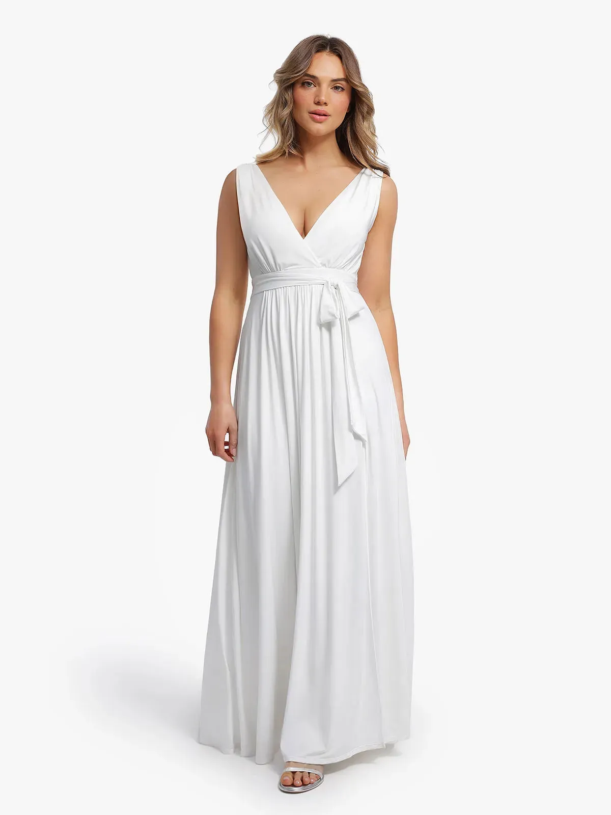 Shapewear Goddess Deep V-Neck Front Slit Maxi Dress