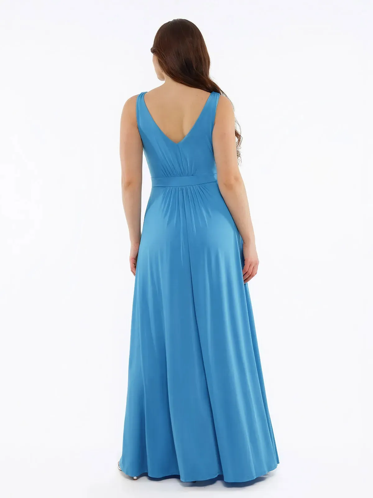 Shapewear Goddess Deep V-Neck Front Slit Maxi Dress