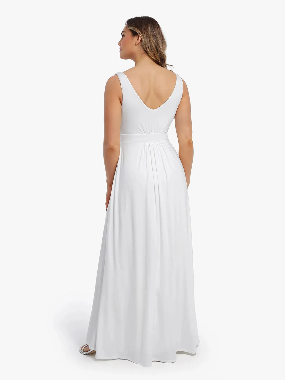 Shapewear Goddess Deep V-Neck Front Slit Maxi Dress