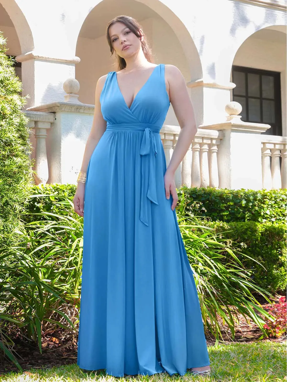 Shapewear Goddess Deep V-Neck Front Slit Maxi Dress