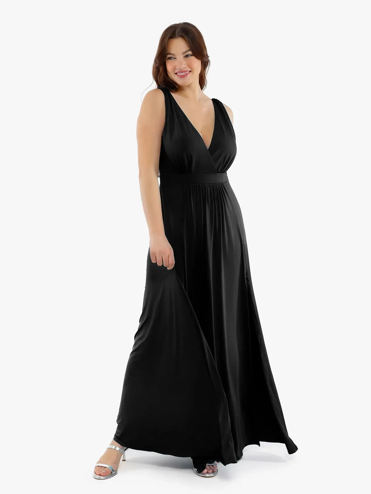 Shapewear Goddess Deep V-Neck Front Slit Maxi Dress