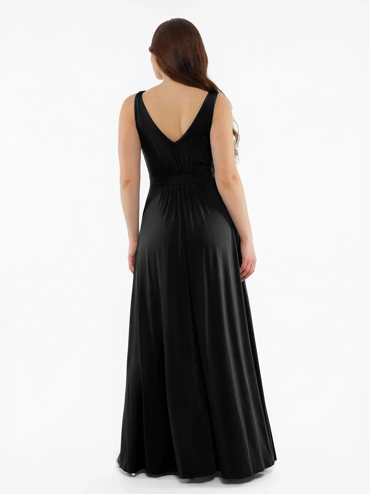 Shapewear Goddess Deep V-Neck Front Slit Maxi Dress