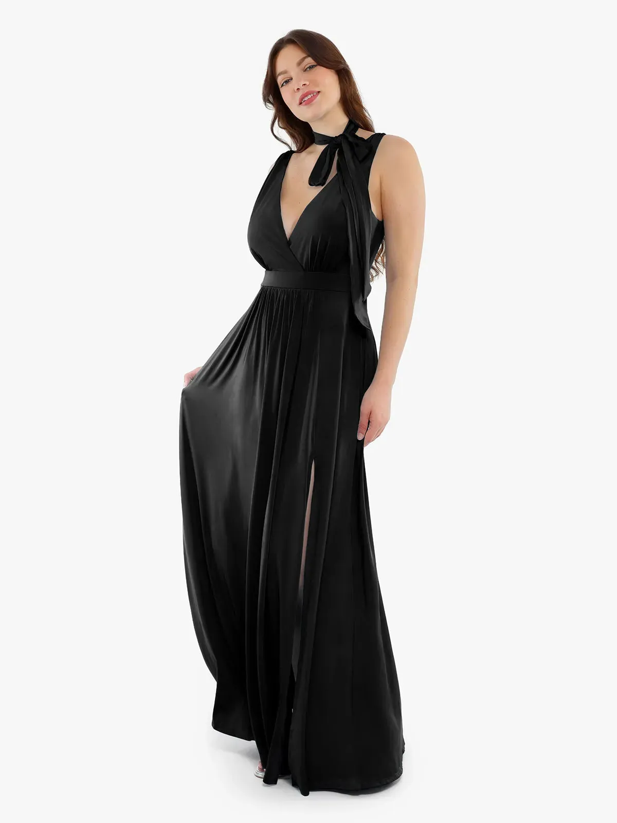 Shapewear Goddess Deep V-Neck Front Slit Maxi Dress