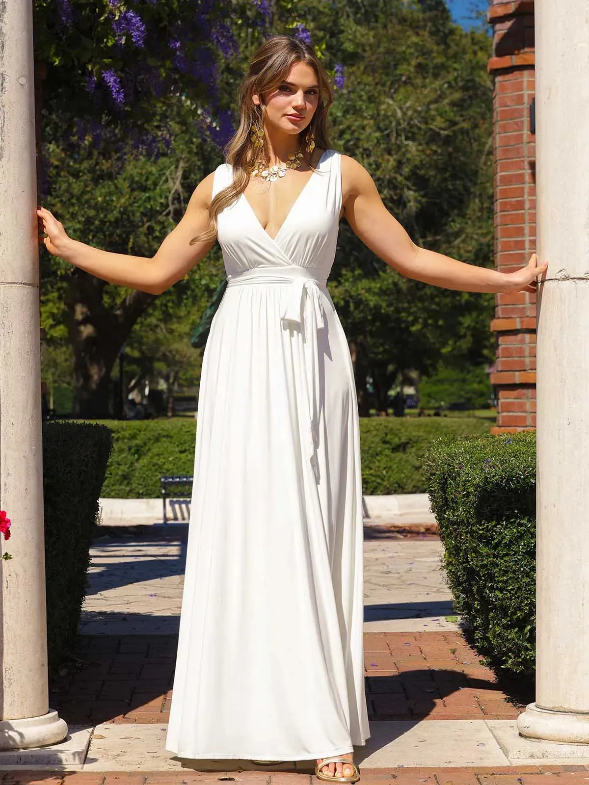 Shapewear Goddess Deep V-Neck Front Slit Maxi Dress